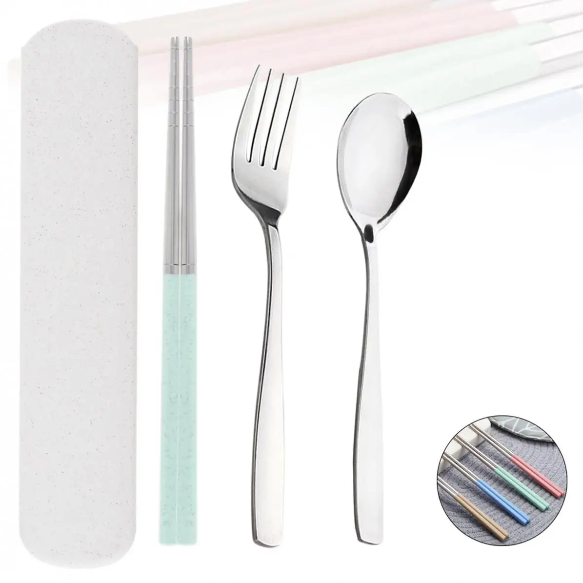 

Universal Thickened 304 Stainless Steel Tableware Chopsticks Fork Spoon with Storage Box for Kitchen Food Tableware Dinnerware