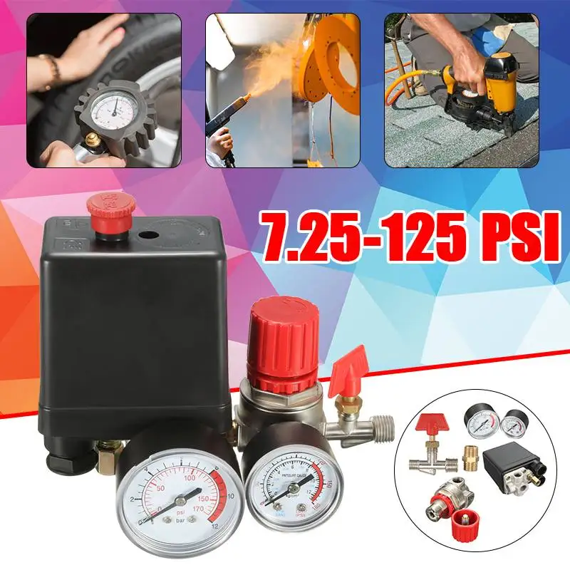 Air Compressor Pressure Valve Switch Manifold Relief Regulator Gauges 7.25-125 PSI 240V 15A Popular
Air Compressor Pressure Valve Switch Manifold Relief Regulator Gauges 7.25-125 PSI 240V 15A Popular