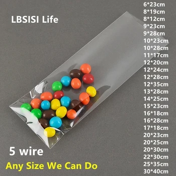 LBSISI Life Transparent Plastic Bag For Candy Cookie Bread Food Chocolate Bean Clear Top Open Pen Gift Package With Wire