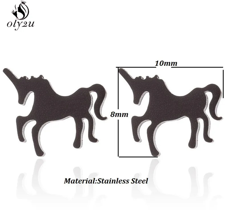 Oly2u Unique Charm Jewelry Cute Unicorn Earrings for Women Stainless Steel Animal Horse Stud Earrings oorbellen brinco