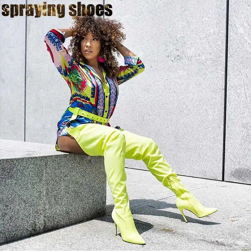Neon Green Thigh High Boots Women Pointy Toe Stiletto Chap Boots Belted High Waist Stretch Fabric Boots Sexy Ladies Party Shoes
Neon Green Thigh High Boots Women Pointy Toe Stiletto Chap Boots Belted High Waist Stretch Fabric Boots Sexy Ladies Party Shoes