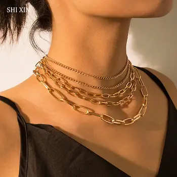 SHIXIN Hiphop Multi Layered Chain Necklace for Women Gold/Silver Color Punk Choker Collar Statement Chain Decoration on the Neck
SHIXIN Hiphop Multi Layered Chain Necklace for Women Gold/Silver Color Punk Choker Collar Statement Chain Decoration on the Neck