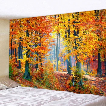 

Autumn Forest Orange Tapestry Wall Hanging Sunlight Decorative Wall Carpet Bohemian Large Mandala Indian Polyester Thin Blanket