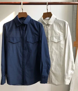 2019 New Women Silk and Cotton Long Sleeve Pocket Blouse Top 
2019 New Women Silk and Cotton Long Sleeve Pocket Blouse Top