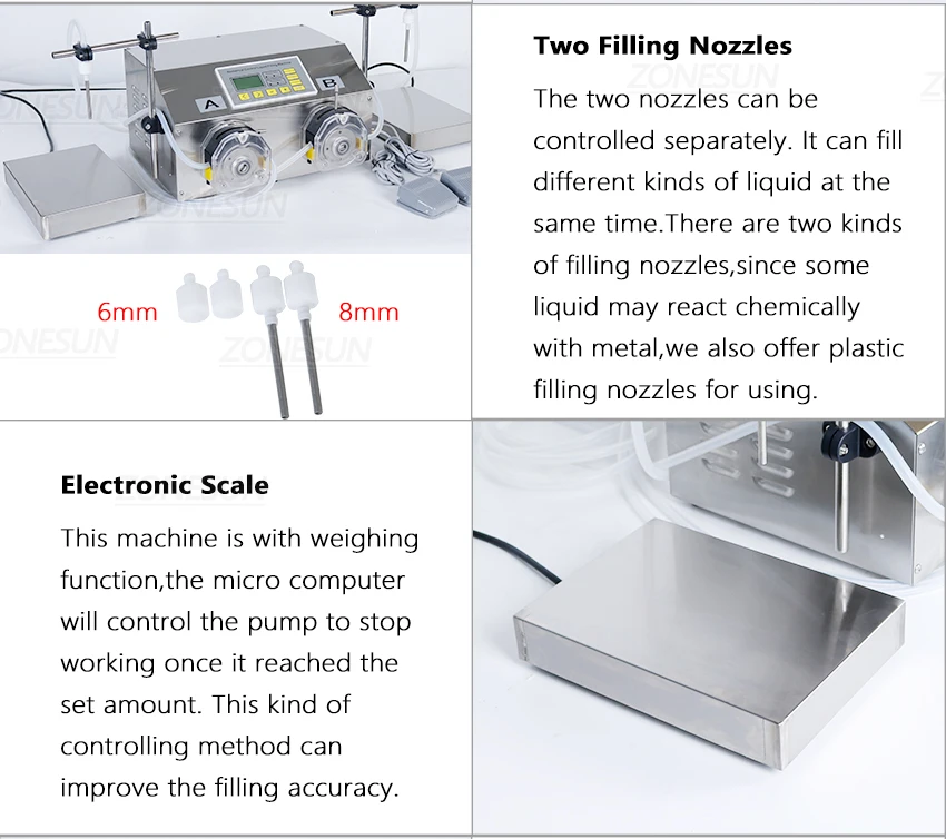 ZONEPACK ZS-PP532W Semi Automatic Peristaltic Pump Filling Machine Ink Essential Oil Perfume Water Bottle Filler