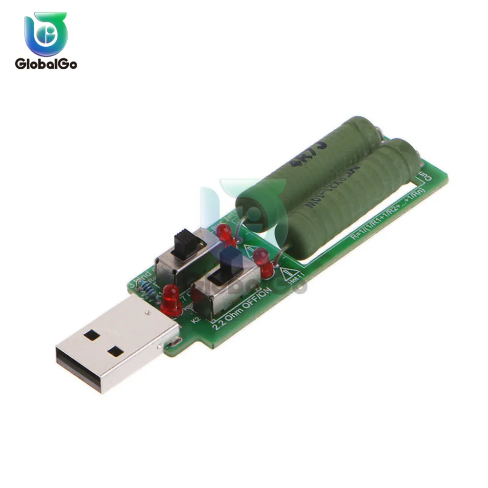 

2X10W USB Mini Discharge Interface Load Resistor with Switch 1A 2A LED Battery Capacity Voltage Discharge Resistance Tester Tool