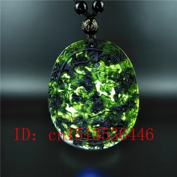 

Certified Chinese Natural Black Green Jade Dragon Pendant Necklace Fashion Hand-Carved man woman Luck Amulet Sweater Chain Q85