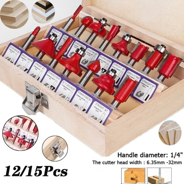12/15pcs/set New1/4in Handle Wood Router Bit Mill Engraving Trimmer Adapter Trim Woodworking Milling Cutter
12/15pcs/set New1/4in Handle Wood Router Bit Mill Engraving Trimmer Adapter Trim Woodworking Milling Cutter
