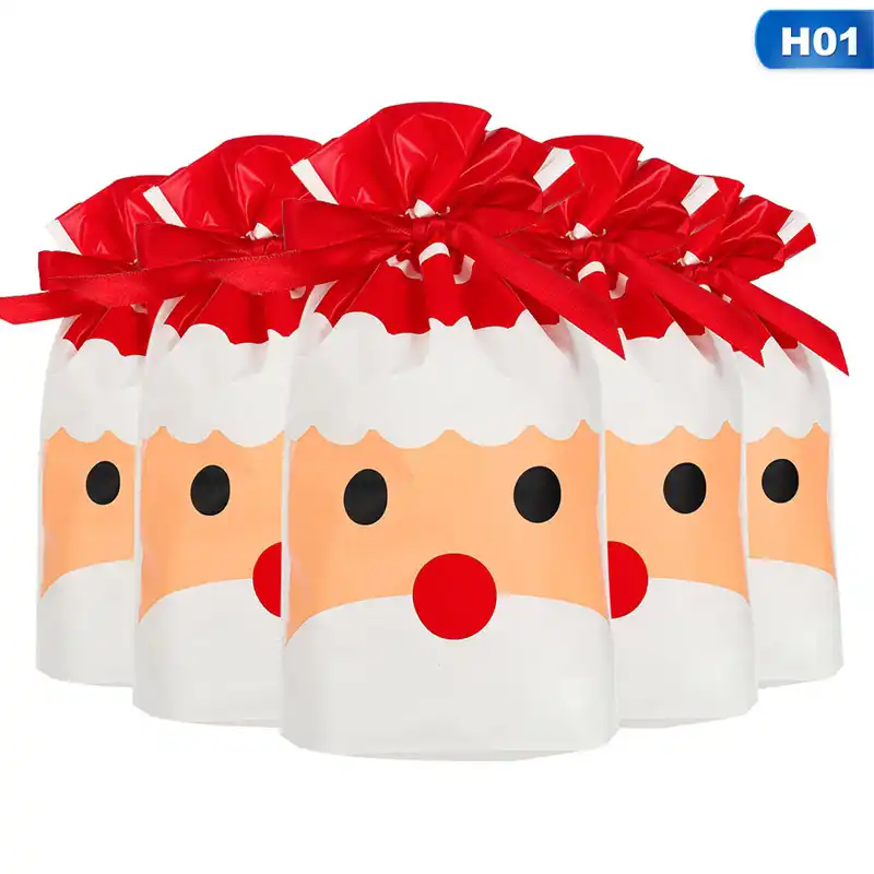 50pcs merry christmas candy bag drawstring bag silk ribbon for
