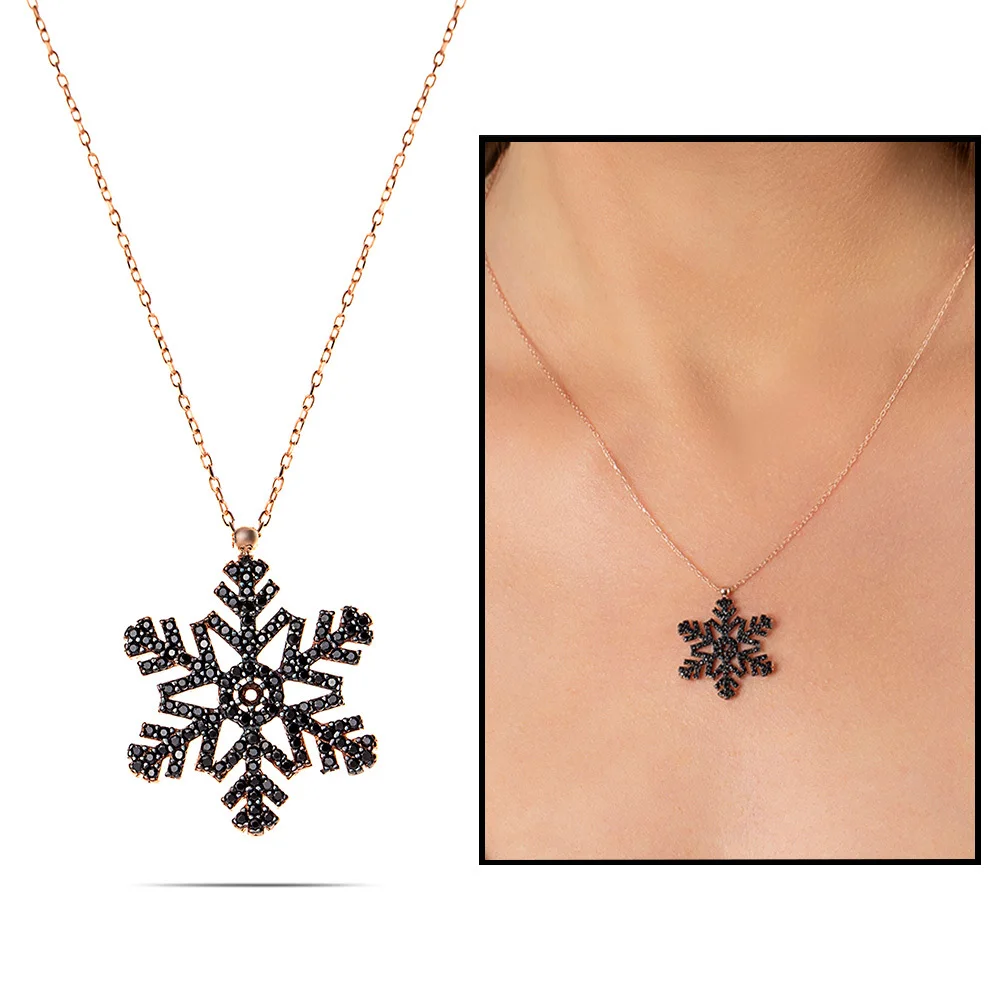 Tesbihane камень циркония чорный Снежный дизайн 925 пробы Серебряный женский кулон |