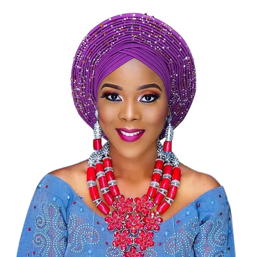 African auto gele headtie nigerian headwrap for wedding party (10)
