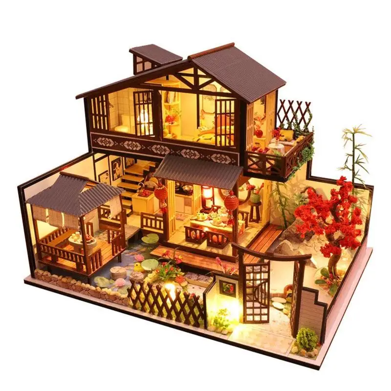 Dongzhur Diy Christmas Cottages Miniature House Decorations for Wood Lighting Dollhouse Toys Gift |