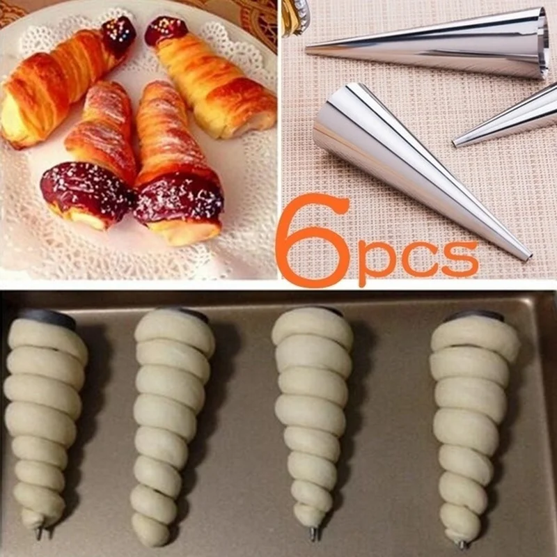 6pcs Cone Shape Spiral Croissant Denmark Spiral Baking Roll Bread Making Tool stainless steel material
6pcs Cone Shape Spiral Croissant Denmark Spiral Baking Roll Bread Making Tool stainless steel material