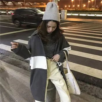 2019 Women Autumn Turn-Down Collar Long Cardigan Single Breasted Sweater Coat Oversized Casual Striped Knitted Coat
2019 Women Autumn Turn-Down Collar Long Cardigan Single Breasted Sweater Coat Oversized Casual Striped Knitted Coat