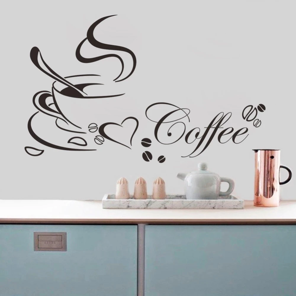 

HOT Coffee cup with heart vinyl quote Restaurant Kitchen removable wall Stickers DIY home decor wall art MURAL