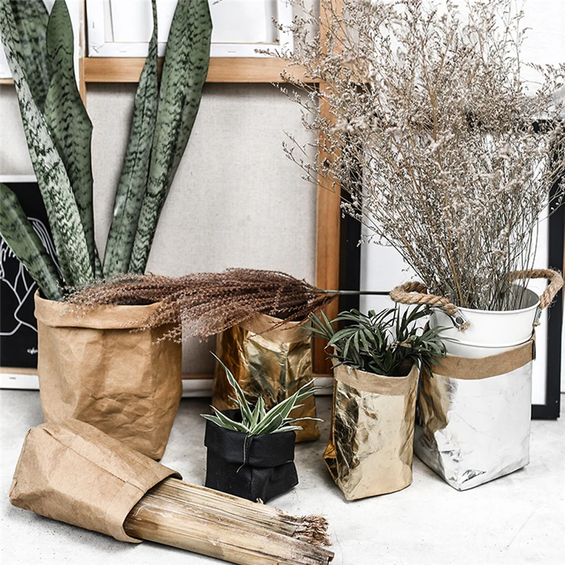 Washable kraft paper bag plant flower pot multifunctional portable simple home garden storage bag save space reuse