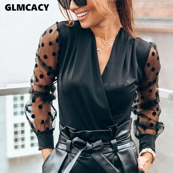 Women V Neck Office Ladies Blouses Shirts Long Sleeve Mesh Polka Dot Female Black Tops Sexy Party Club Slim Blouse
Women V Neck Office Ladies Blouses Shirts Long Sleeve Mesh Polka Dot Female Black Tops Sexy Party Club Slim Blouse