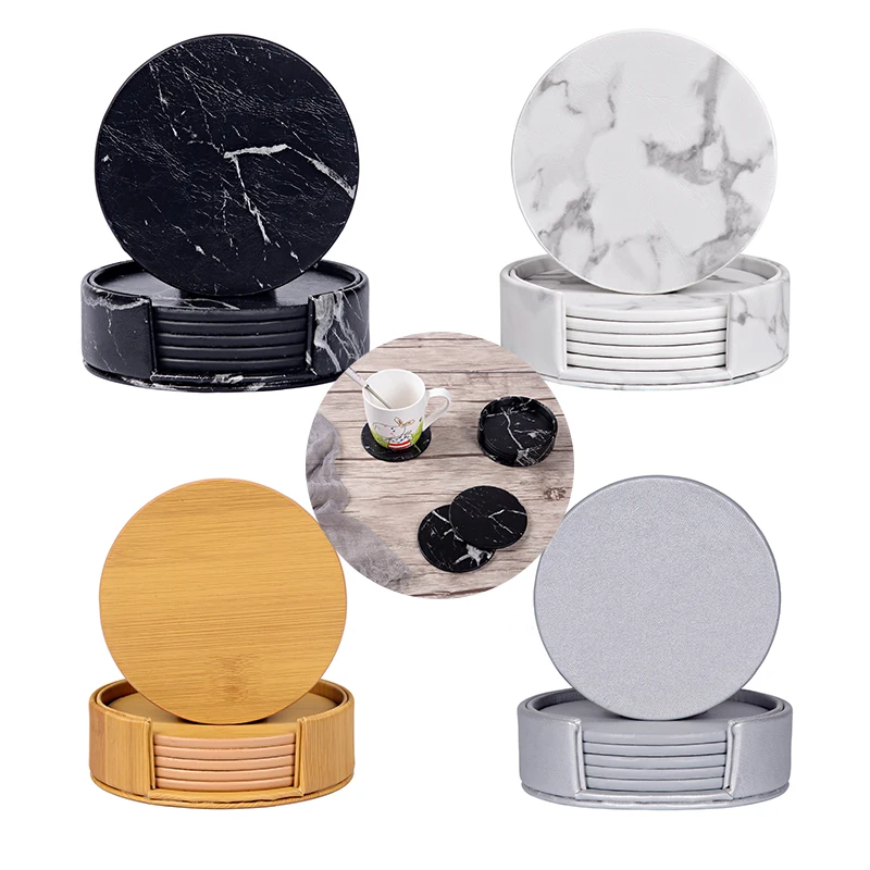 6-piece Round PU Leather Coaster Heat Insulation Easy To Clean Reusable Coaster with Storage Box Kitchen Utensils
6-piece Round PU Leather Coaster Heat Insulation Easy To Clean Reusable Coaster with Storage Box Kitchen Utensils