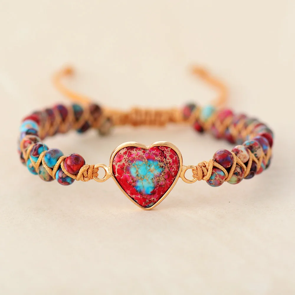 Фото Natural Stone Heart Charm Bracelets String Braided Macrame Jaspers Friendship Wrap Bracelet Femme Women Jewelry | Украшения и