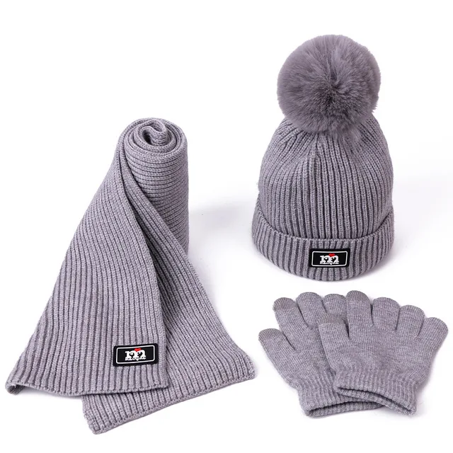 2020 детская зимняя теплая вязаная шапка с помпоном шарф перчатки Комплект уличная