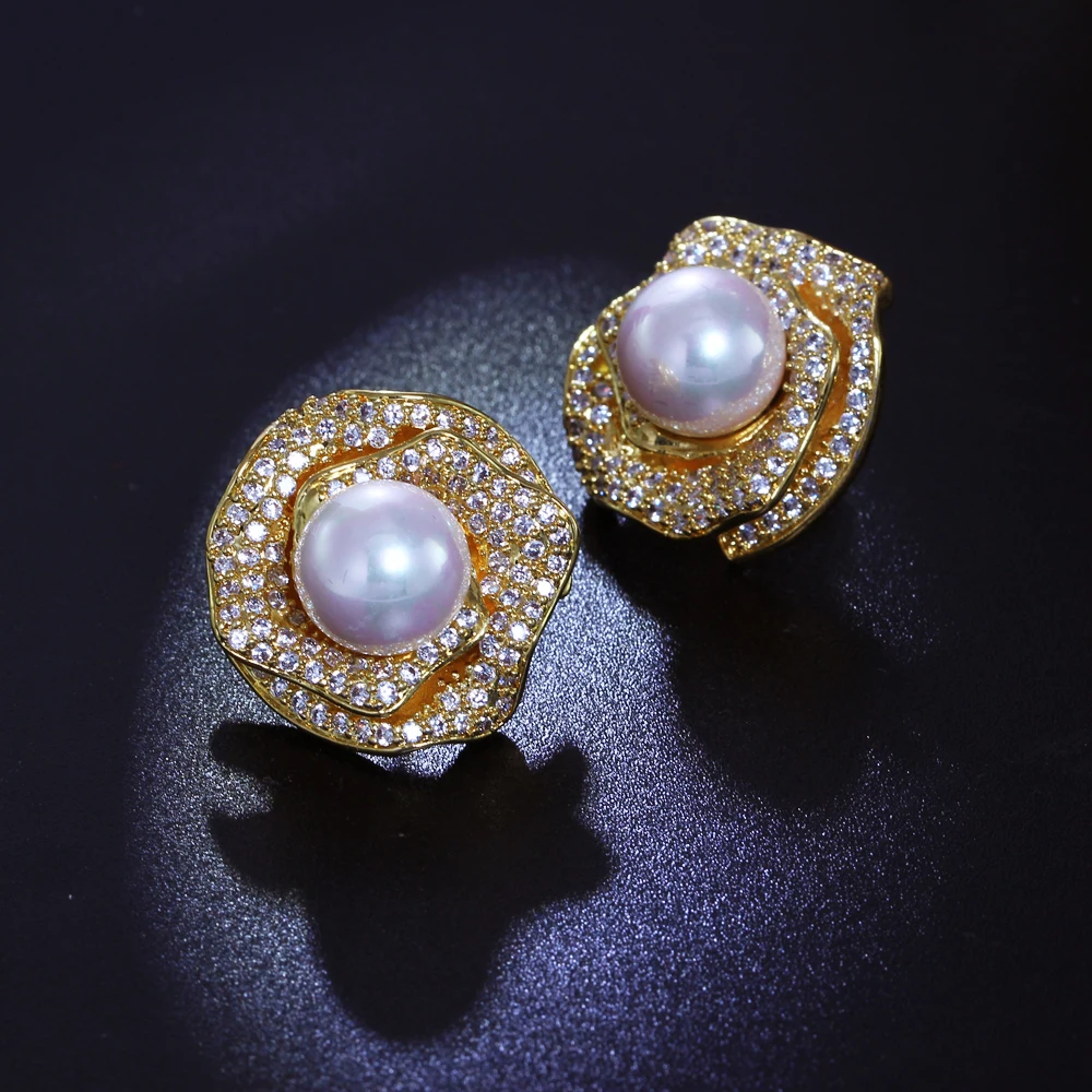 Rose flower earrings with pearl (6)
