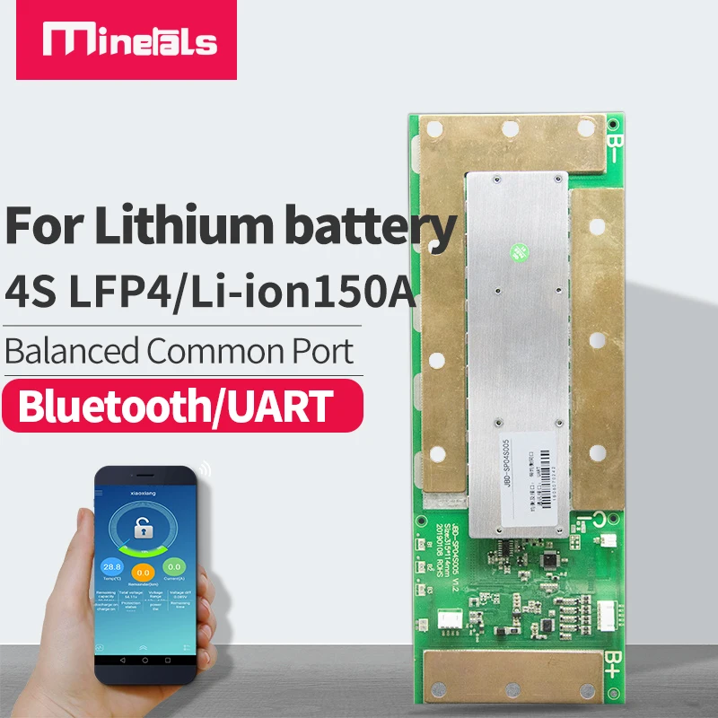 Минералы bms bluetooth 4s LiFePO4 Li Ion smart 150a пароход машина высокой мощности Температура