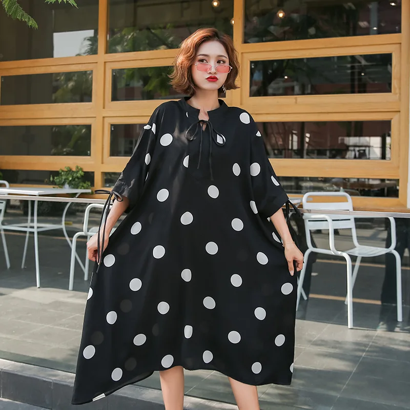 2019 Large Size Dress Casual Fashion da bo dian Mid-length A- line Slimming Dress 
2019 Large Size Dress Casual Fashion da bo dian Mid-length A- line Slimming Dress