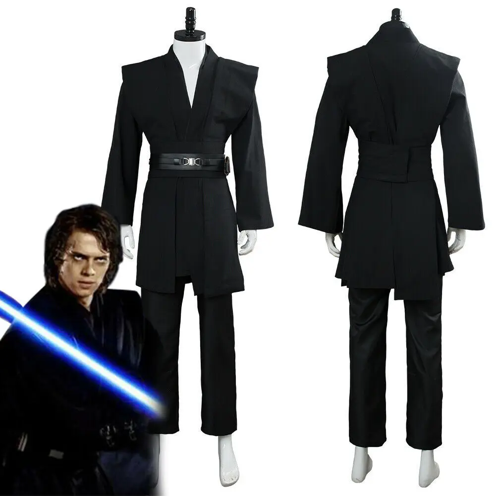 

Jedi Knight Cosplay Costume Set Anakin Skywalker Black Brown White Warrior Men Knight Cool Halloween Costume