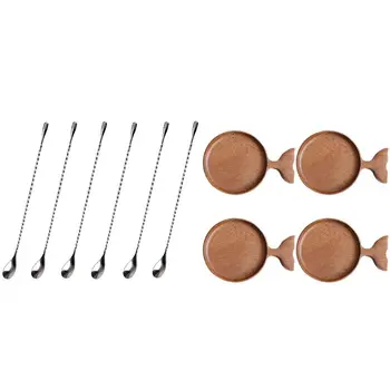 Stainless Steel Set of 6 Mixing Spoon Bar Tool (12 Inches) with 4 Pcs Wooden Dishes Plates 
Stainless Steel Set of 6 Mixing Spoon Bar Tool (12 Inches) with 4 Pcs Wooden Dishes Plates