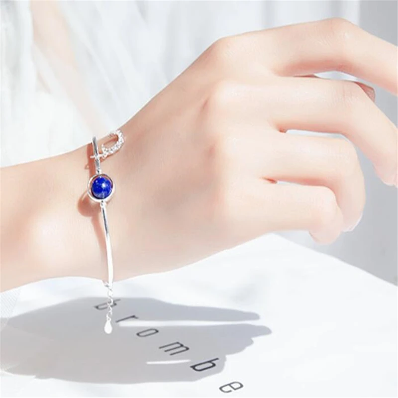 Браслет с изменяемым размером Женский браслет Луной и свежим голубым кристаллом