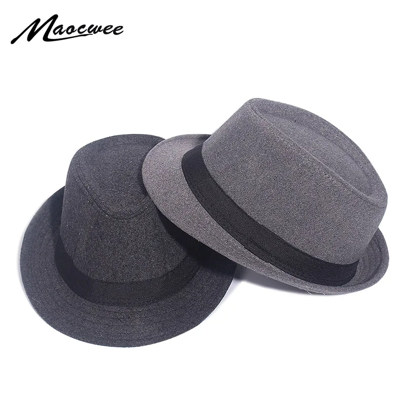 

Gray Black Fedora Hat Classical Wide Brim Hat Men Solid Men's Dad Vintage Top Jazz Hat Autumn Winter Bowler Sombrero Felt Cap
