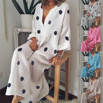 Summer 2020 V-neck-long Sleeve Wave Dot Print Big Size White Khaki Gray Rose Red Sky Blue Jumpsuit
Summer 2020 V-neck-long Sleeve Wave Dot Print Big Size White Khaki Gray Rose Red Sky Blue Jumpsuit