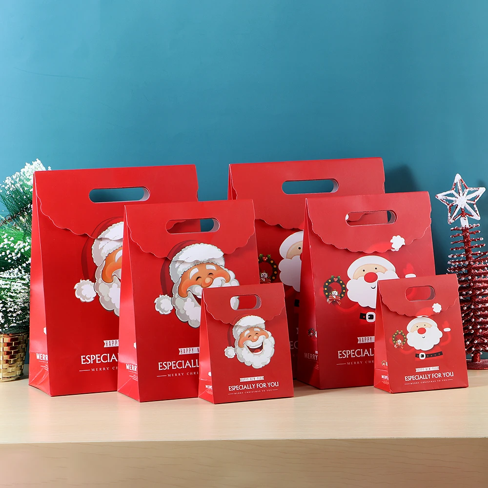 1 pc christmas kraft paper bag santa claus elk pattern gift box