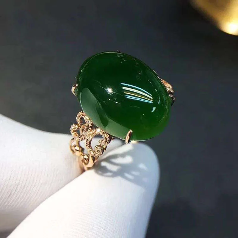 Женское кольцо из серебра 925 пробы с натуральным зеленым нефритом | Украшения и