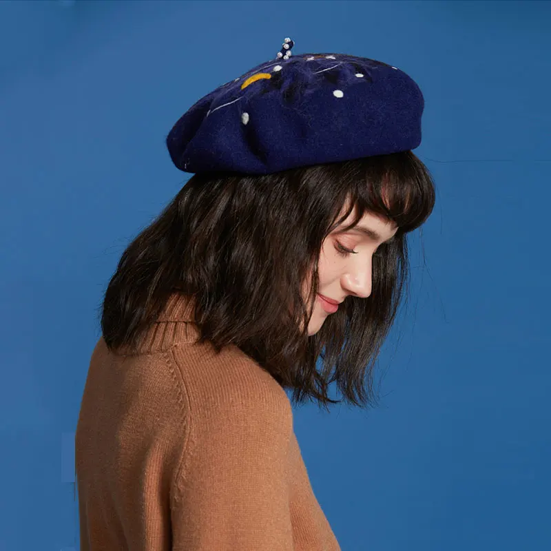 Handmade Wool Felt Beret Female Vintage Valentine'S Day Casual Fashion Starry Night Children'S Gift Hat Navy Gift Girl Wild New
Handmade Wool Felt Beret Female Vintage Valentine'S Day Casual Fashion Starry Night Children'S Gift Hat Navy Gift Girl Wild New