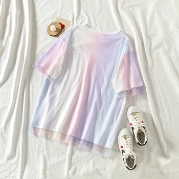 2020 Summer Gradient T-shirt Female Mesh Patchwork Streetwear Korean Plus Size O Neck Tee Tops Oversized Female T-shirt
2020 Summer Gradient T-shirt Female Mesh Patchwork Streetwear Korean Plus Size O Neck Tee Tops Oversized Female T-shirt