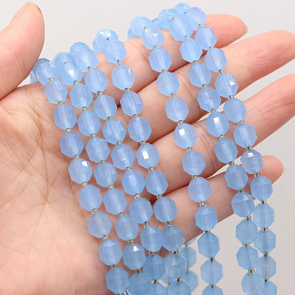 

Natural Blue Chalcedony Beaded Faceted Round Shape Beads for Charming Jewelry Making DIY Necklace Bracelet Accessries 8mm