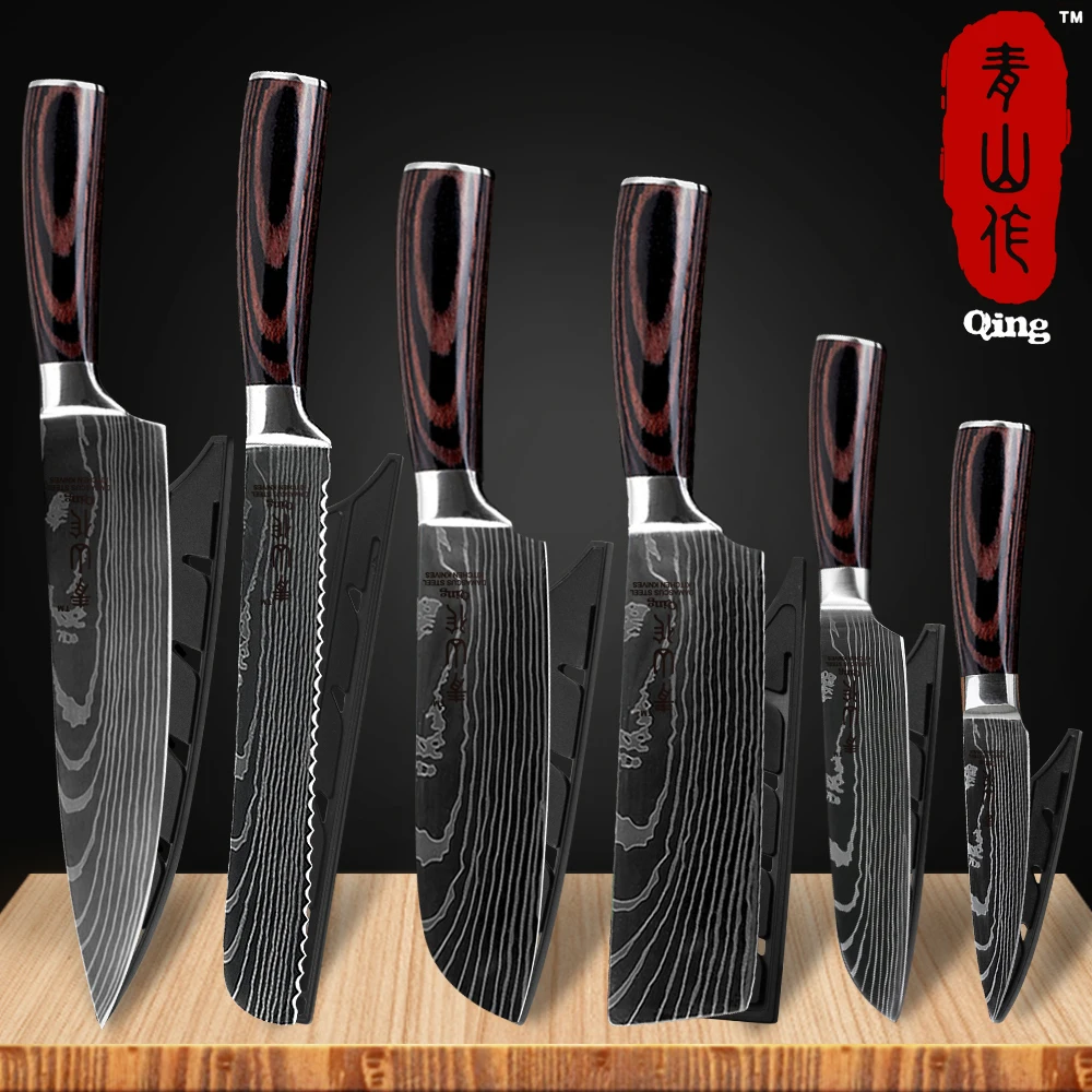 Qing Kitchen Knife Set Laser Damascus Pattern High Carbon Stainless Steel Non-stick Fruit Santoku Utility Cleaver Bread Knife
Qing Kitchen Knife Set Laser Damascus Pattern High Carbon Stainless Steel Non-stick Fruit Santoku Utility Cleaver Bread Knife