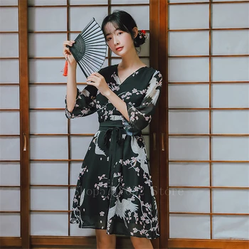 Girl Japanese Style Kimono Fancy Crane Cherry Blossoms Print Chiffon Dress Women Elegant Vintage Lace V-neck Set Belt Party Wear
Girl Japanese Style Kimono Fancy Crane Cherry Blossoms Print Chiffon Dress Women Elegant Vintage Lace V-neck Set Belt Party Wear