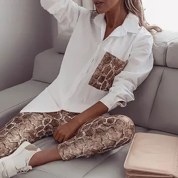 Women Two Piece Set Snake Contrast Pocket Top Blouse & Pants Design Matching 2 Piece Set Women Chic Spring Casual Suit 
Women Two Piece Set Snake Contrast Pocket Top Blouse & Pants Design Matching 2 Piece Set Women Chic Spring Casual Suit