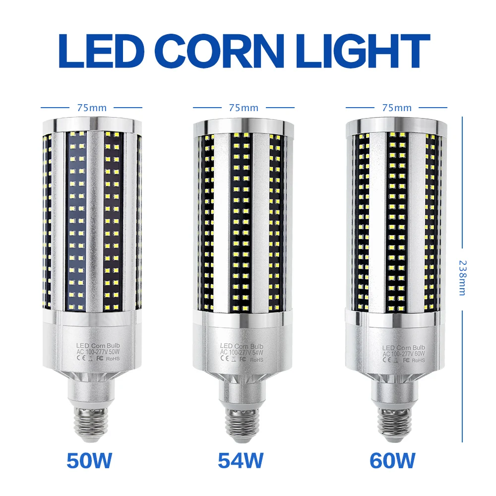 E27 LED Corn Lamp 220V High Bright Led Bulb 50W 54W 60W 2835 SMD Corn Bulb E39 AC 100-277V for Market Basement Gym Garage Square 
E27 LED Corn Lamp 220V High Bright Led Bulb 50W 54W 60W 2835 SMD Corn Bulb E39 AC 100-277V for Market Basement Gym Garage Square