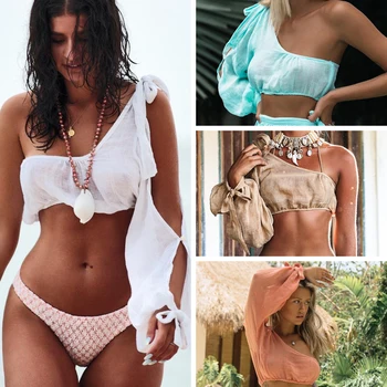 2019 New Bikini Cover-Up Beach-Dress Long-Sleeve Gossamer Female One-Shoulder Bandage
2019 New Bikini Cover-Up Beach-Dress Long-Sleeve Gossamer Female One-Shoulder Bandage
