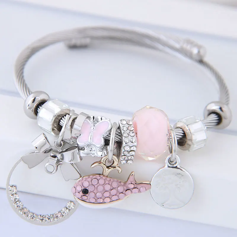 

2022 DIY Fashion Women Charms Bracelet Bijoux Fashion Whale Crystal Beads Cuff Bracelets Bangles Vintage Color Jewelry