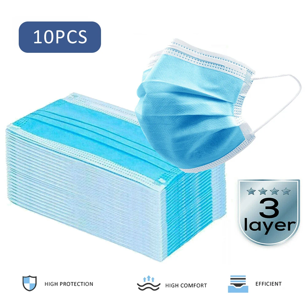 10pcs Meltblown Mouth Masks Nonwove 3 Layer Ply Disposable Anti-Dust Earloop Masks Anti-dust virus Safe Unisex
10pcs Meltblown Mouth Masks Nonwove 3 Layer Ply Disposable Anti-Dust Earloop Masks Anti-dust virus Safe Unisex