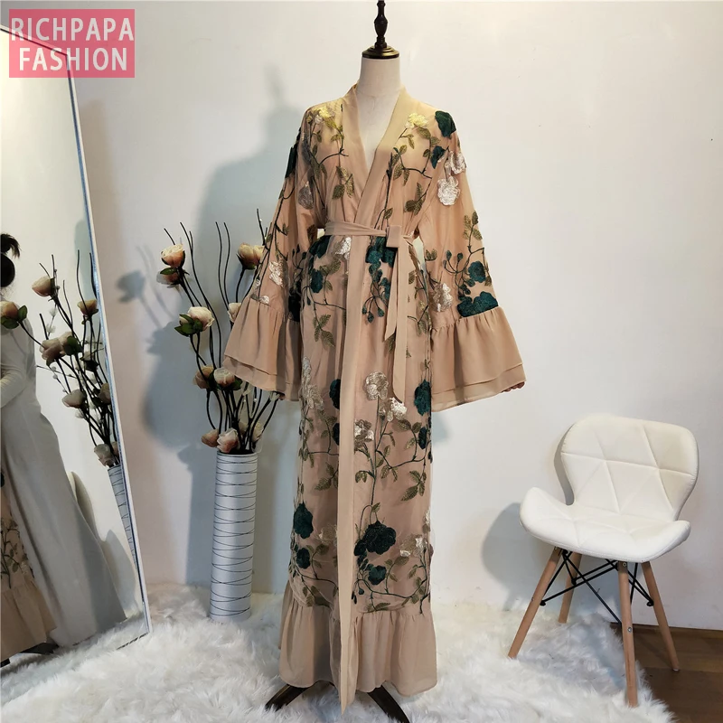 Ramadan Kimono Abaya Robe Femme Dubai Cardigan Muslim Dress Women Kaftans Caftan Marocain Qatar Elbise Turkish Islamic Clothing |