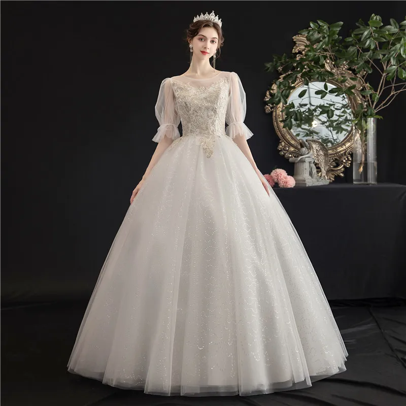 Mrs Win/свадебное платье 2021 классическое бальное в пол с коротким рукавом на