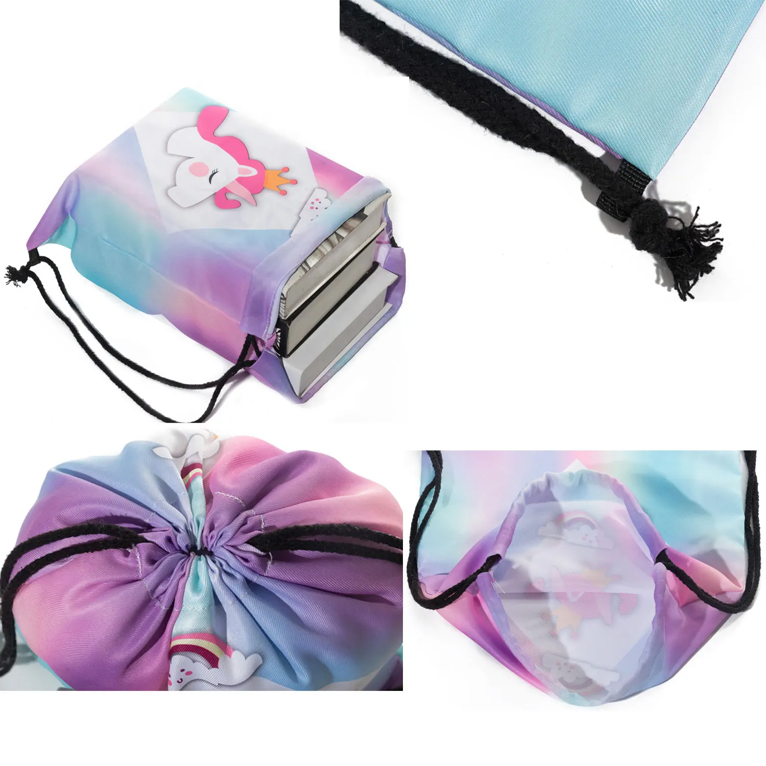 

Storage Book Bags Backpack for Women Shoe Bag to School Portable Drawstring Pocket Travel Cartoon Fox Animation Printed Unisex