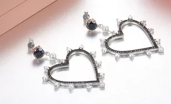 925 Sterling silver Personality black CZ crystal heart Earrings Fashion Hollow geometric pearl Dangle Earrings silver jewelry
925 Sterling silver Personality black CZ crystal heart Earrings Fashion Hollow geometric pearl Dangle Earrings silver jewelry