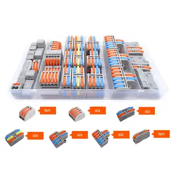 50Pcs 7-in-1 Mini Fast Wire Cable Connector Universal Multifunctional Splitter Push-in Conductor Terminal Block Mixed Set
50Pcs 7-in-1 Mini Fast Wire Cable Connector Universal Multifunctional Splitter Push-in Conductor Terminal Block Mixed Set