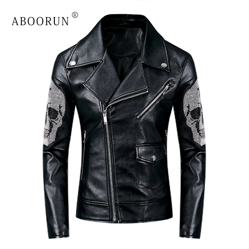 ABOORUN Men's Punk Leather Jackets Skull Beads Pleated Motorcycle Leather Jackets Black Skinny Biker Leather Coat for Male
ABOORUN Men's Punk Leather Jackets Skull Beads Pleated Motorcycle Leather Jackets Black Skinny Biker Leather Coat for Male